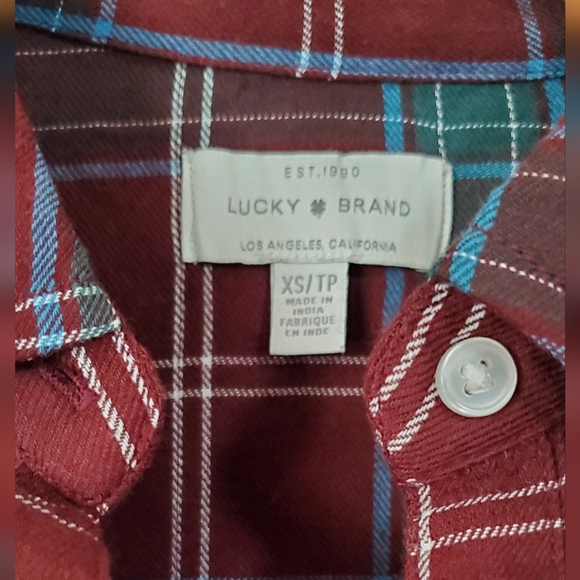 Lucky Brand NWT women's burgendy & greens plaid long sleeve button shirt sz XS - Picture 8 of 14